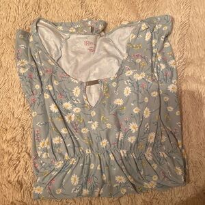 Floral pattern, short length dress with metal accent in chest area